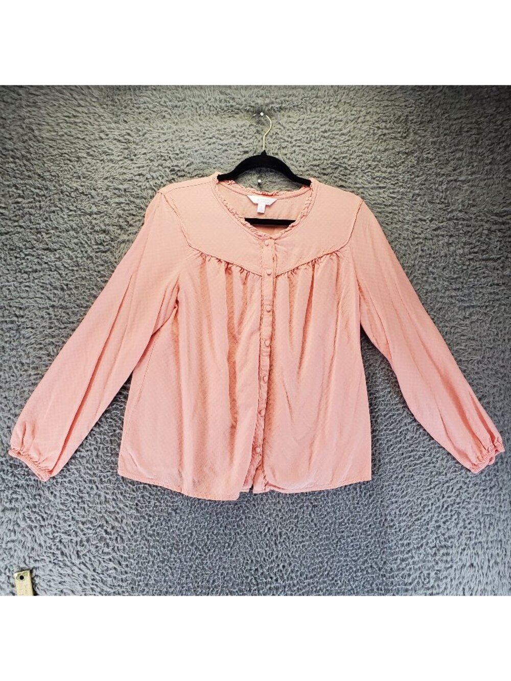 Lauren Conrad Top Womens Large Pink Textured Long Sleeve Blouse